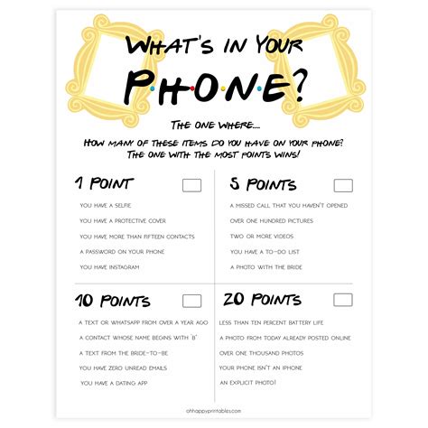 Printable What S In Your Phone Game